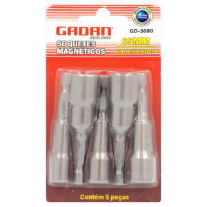 SOQUETE MAGNÉTICO 65MM EM KIT COM 5 PCS - GADAN
